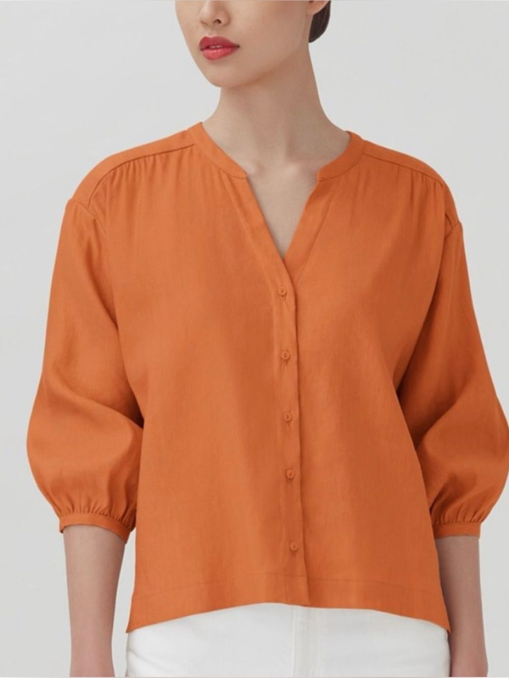 Cuyana Linen Blend Button Front Top - Burnt Orange - XL